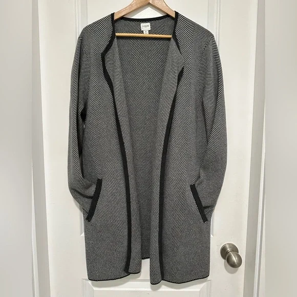 J. Crew Factory Vanessa Sweater Jacket Black and White Herringbone Open Cardigan - Picture 4 of 12